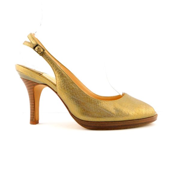 COLE HAAN Nike Air Blush Gold Leather Peep Toe Platform Sling Back Heel Pump 8.5 - Picture 2 of 10
